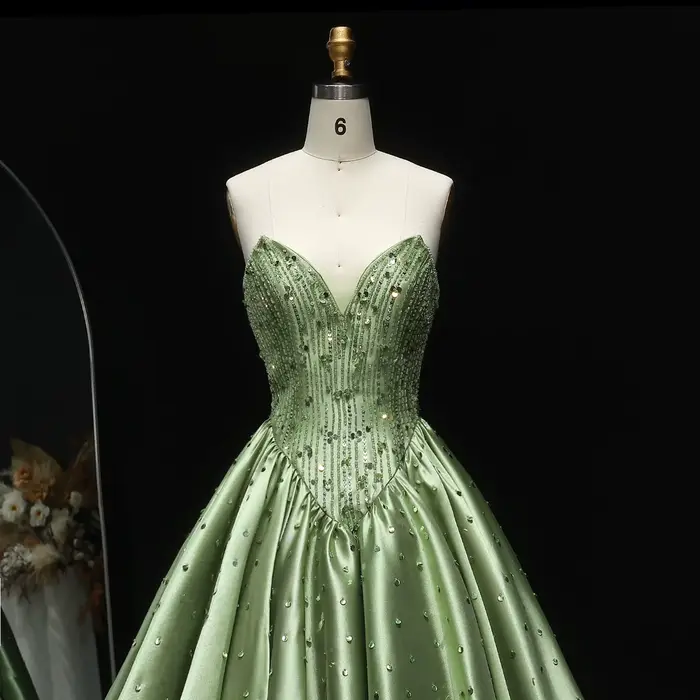 Robe de soirée longue en satin vert Sharon Said drapée avec perles et cristal pour femmes occasionnelle soirée officielle