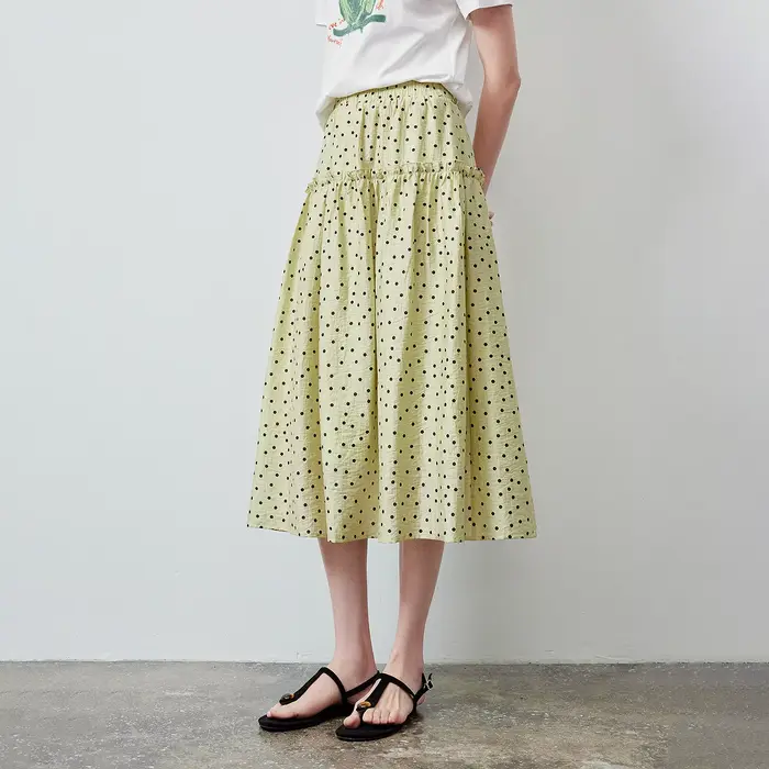 Jupe en Lyocell pour Femme TOYOUTH Été 2026 Vert Clair à Volants Style Rétro Français à Pois Vintage