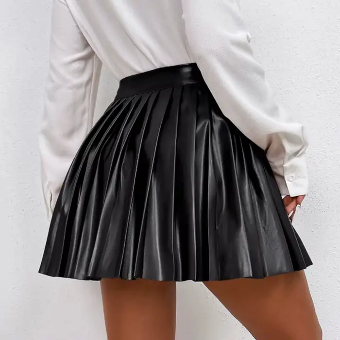 Jupe plissée en cuir PU pour femmes, taille haute, courte, streetwear, sexy, printemps été, occassions spéciales