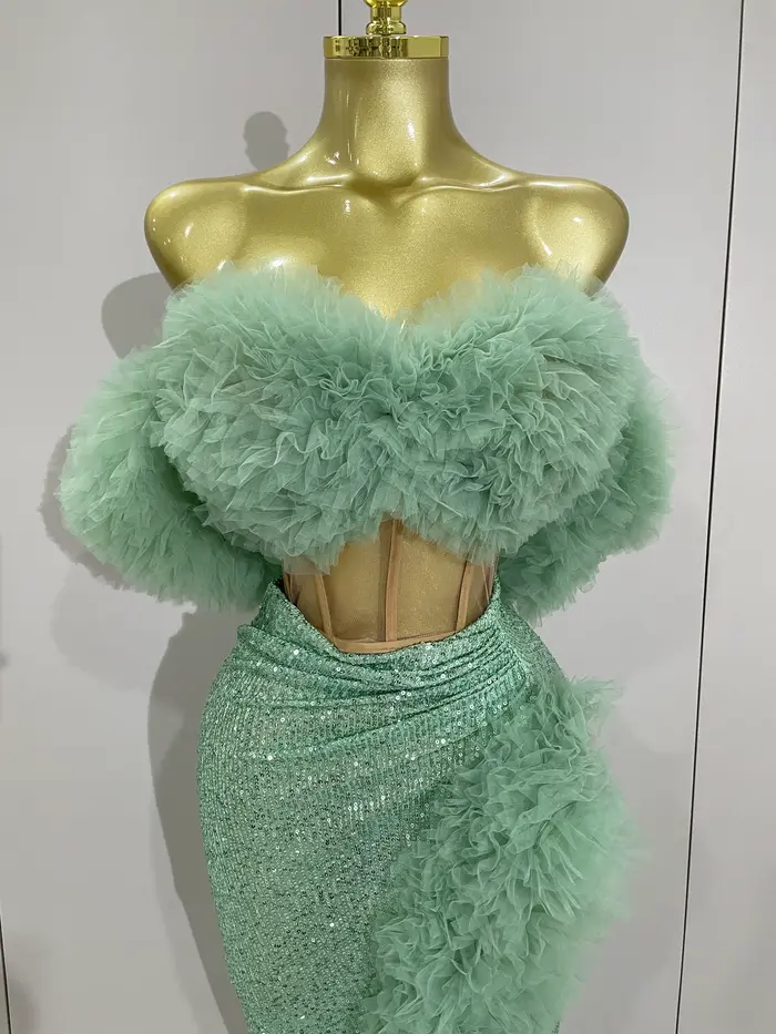 Paillettes brillantes haut jupe courte deux pièces ensemble 2025 femmes Sexy célébrer soirée bal fête d'anniversaire robe discothèque scène tenue