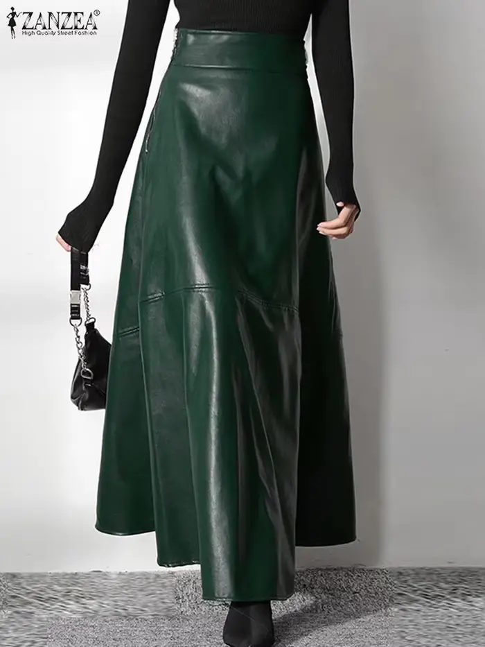 Jupe longue en cuir PU pour femme