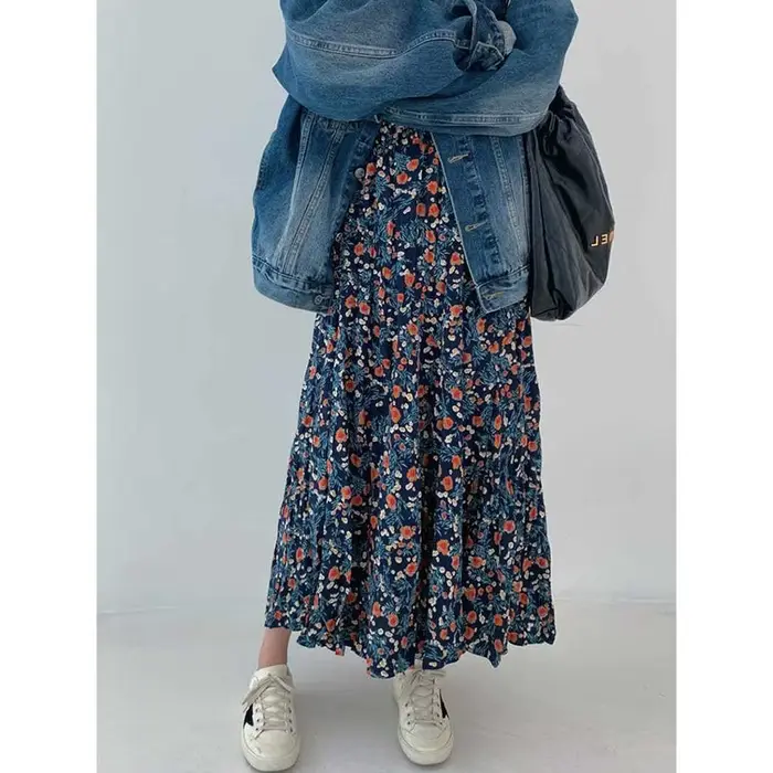 Jupe midi à imprimé floral bleu pour femme
