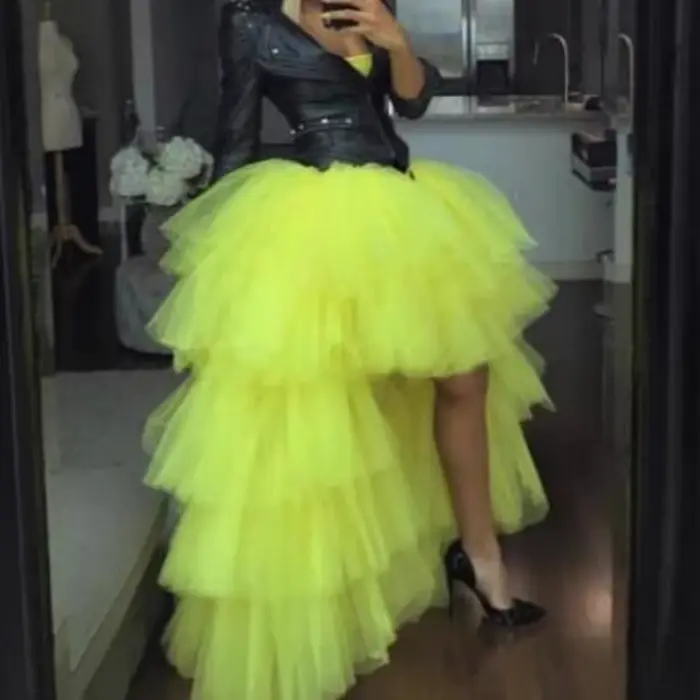 Mode salut bas gonflé Tutu jupes longues femmes taille haute luxuriante à plusieurs niveaux Tulle à