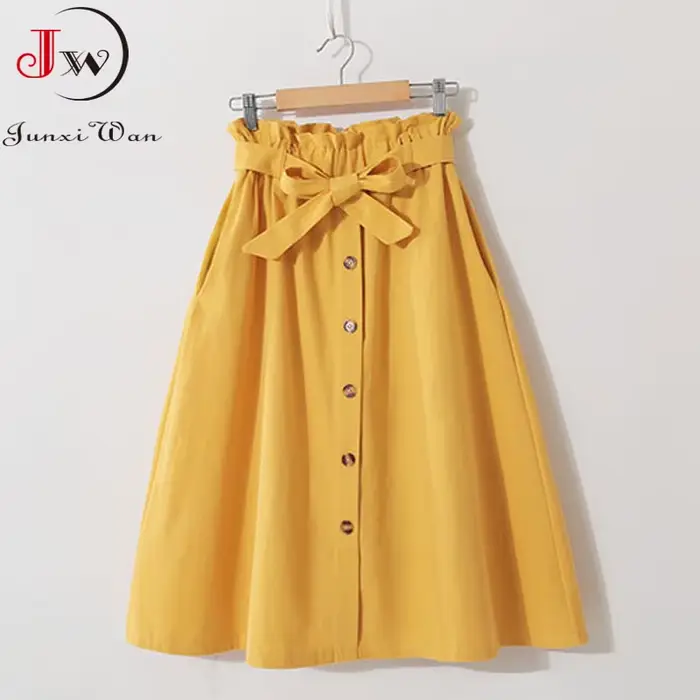 Jupe mi-longue en coton Junxi Wan élégante et décontractée pour femmes printemps été style urbain casual occassions quotidiennes et semi-formelles