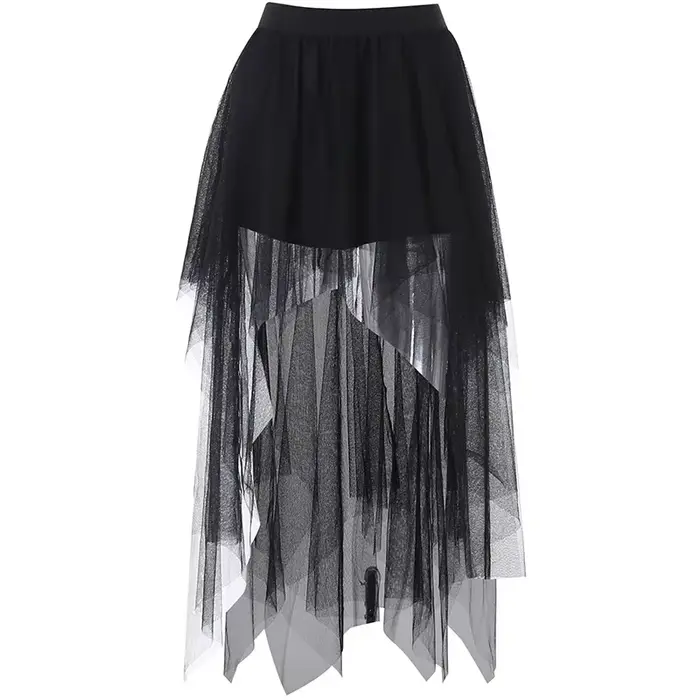 Jupe irrégulière taille haute en fil de filet pour femmes, jupe décontractée d'été de Style gothique