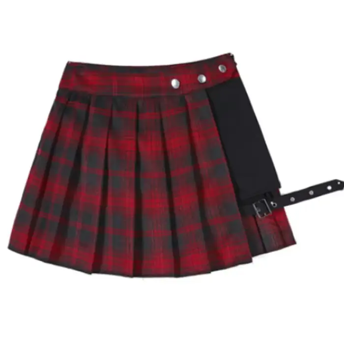 Jupes plissées rouges Streatwear plaid bouton latéral jupe femmes décontracté Mini jupe tout Match f