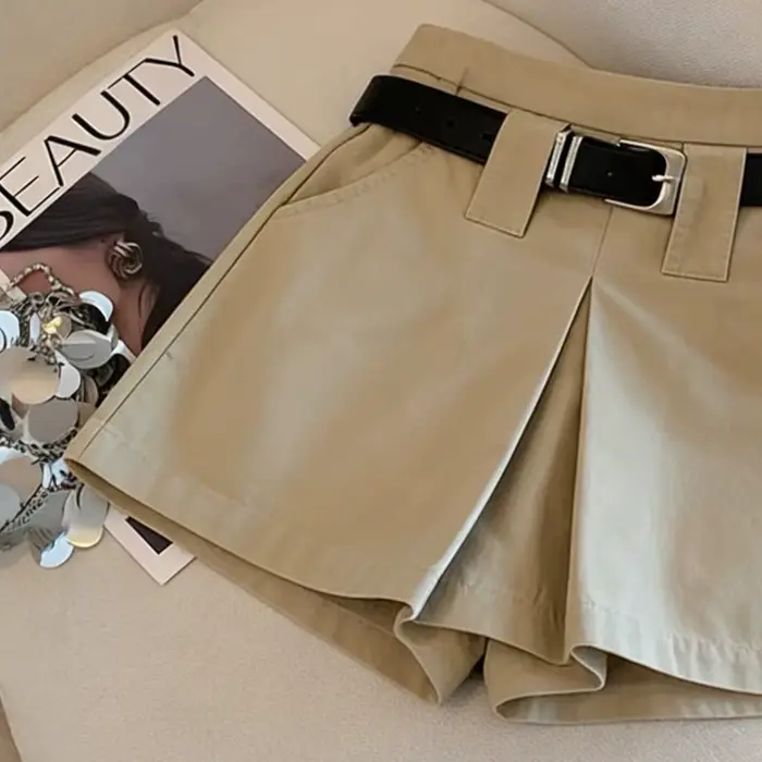 Jupe cargo rétro kaki taille haute coupe trapèze pour femme, design estival
