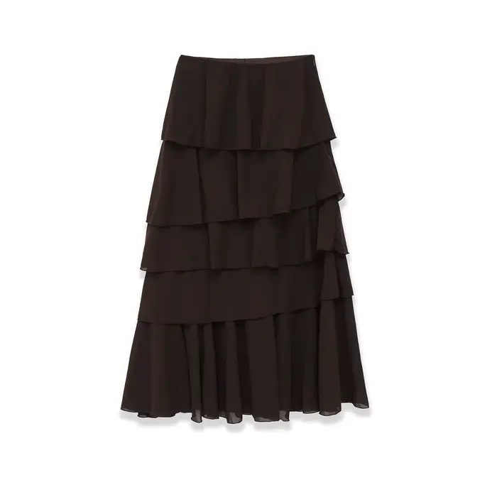 Jupe longue vintage marron à volants, élégante, pour soirée, trajet quotidien, style urbain moderne,