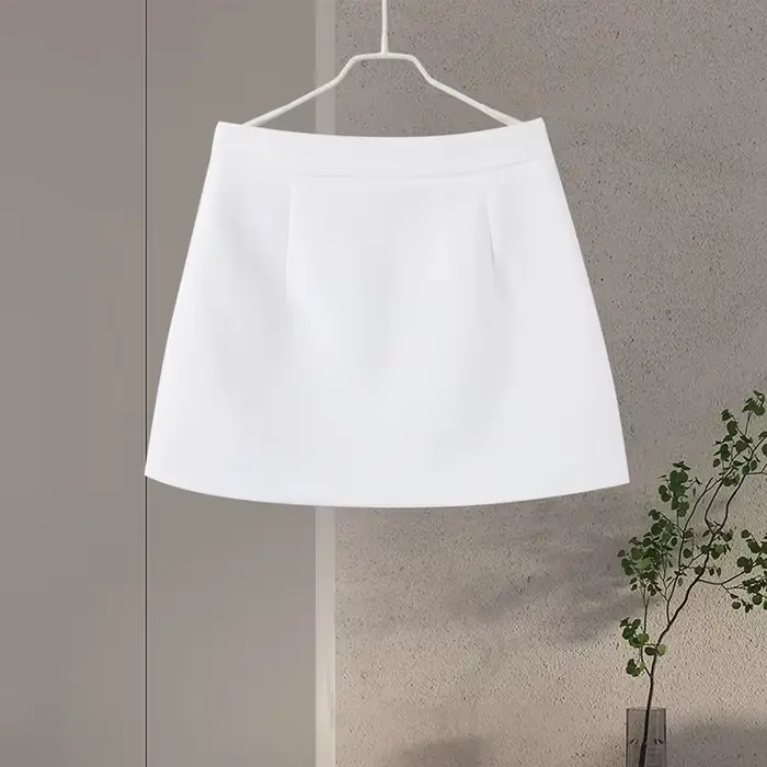 Mini jupe trapèze à boutonnage simple pour femmes, ensembles de blazer monochromatique, col rond min