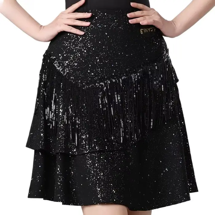 Jupe demi-corps de danse latine pour femmes, robe d'entraînement, nouvelle collection été, paillette
