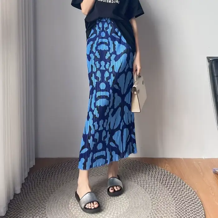 Jupe plissée imprimée pour femmes, vêtements de luxe, taille haute, élastique, pour le bureau, mode