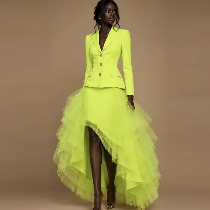Jupe de bureau vert fluorescent pour femme