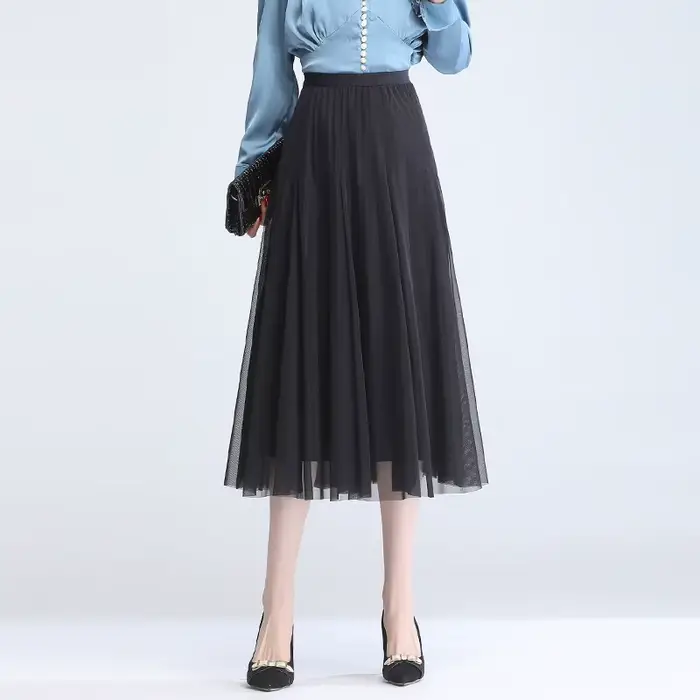 ZUZK – jupe plissée en maille pour femmes, vêtements des deux côtés, mi-longue, ligne a verticale, g