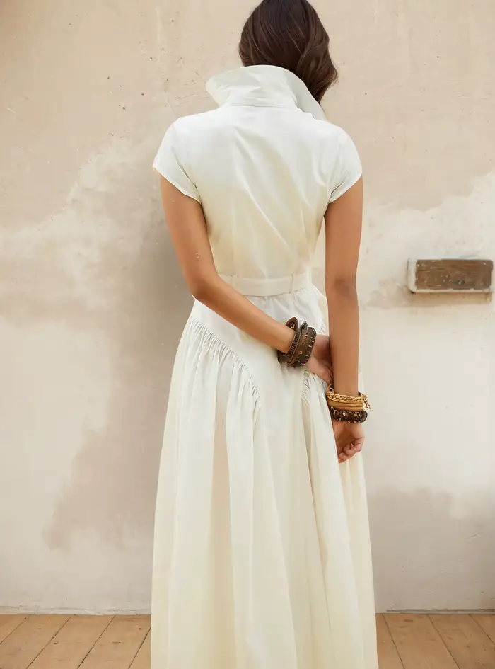 Robe longue à col français pour femme