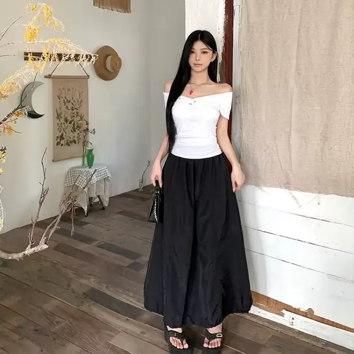 Jupe longue trapèze taille haute style Hepburn pour femme