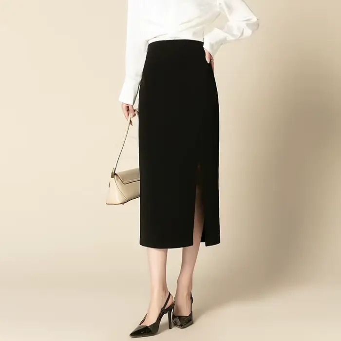 ZUZK-Jupe crayon taille haute avec ourlet fendu pour femme, élégante, mi-longue, mince, bureau, dame