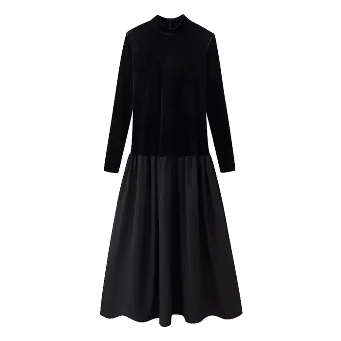 Robe en velours côtelé pour femmes junior bureau dame printemps été polyester silhouette lâche col en V décoration drapée légèrement extensible tour de taille naturel manche régulier coupe régulière pull mi-mollet