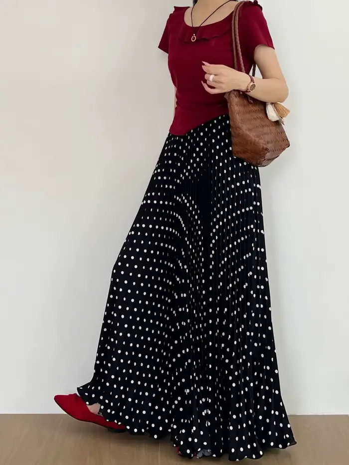 Jupe longue taille haute à pois pour femmes