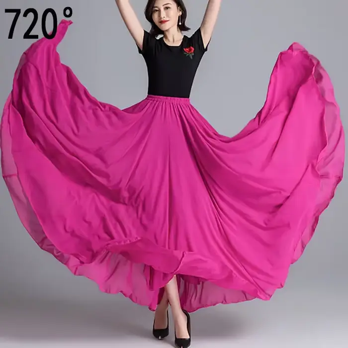 Jupe large en mousseline de soie à 720 degrés pour danse sur la plage et spectacles de danse modernes femmes occasions spéciales