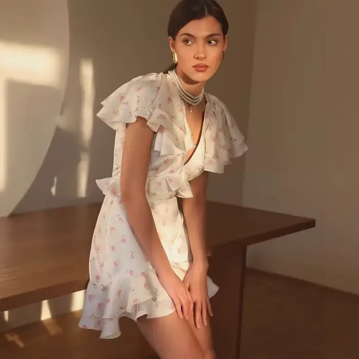 Robe Courte Chic à Imprimé Floral Français