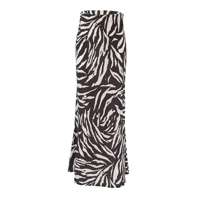 Jupe longue femme taille haute coupe ajustée imprimé zèbre