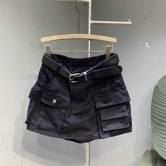 Jupe en jean cargo style américain vintage pour femme
