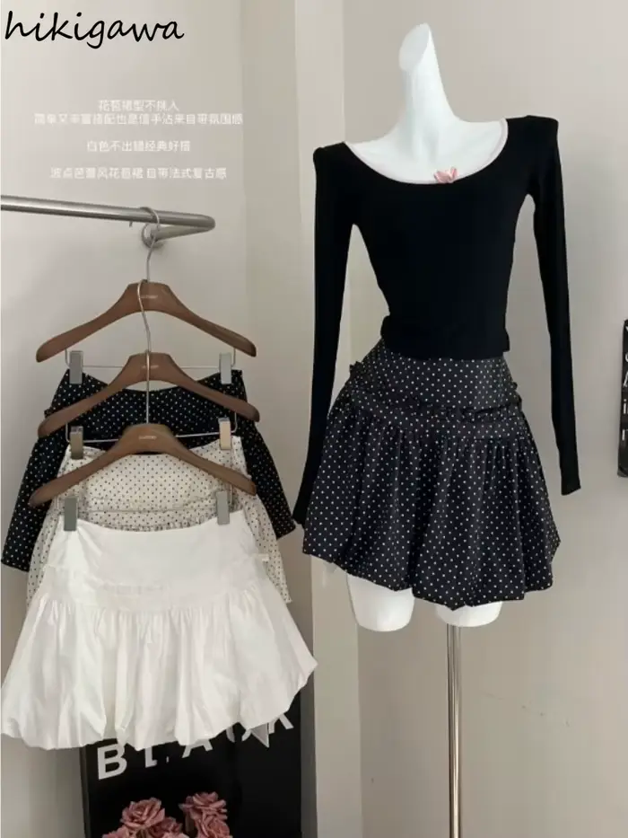 Vintage à pois femmes jupe 2025 Faldas Mujer mode doux coréen Jume taille haute été Saia tunique a-ligne Mini jupes 7o562