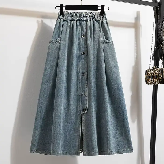 Mode coréenne 2025 nouvelle jupe de Cowboy d'été femmes décontracté sauvage ample taille haute mi-lo