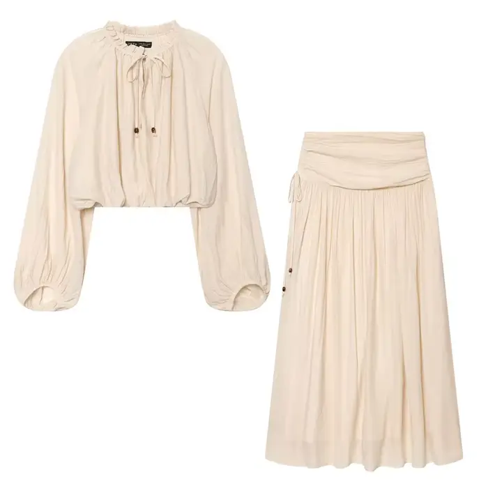Ensemble Silhouette Large Été 2026 avec Détails Bordés en Bois 1334190 Jupe et 1334196