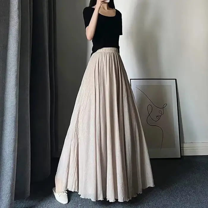 Jupe féerique vintage mi-longue taille haute en coton et lin double épaisseur