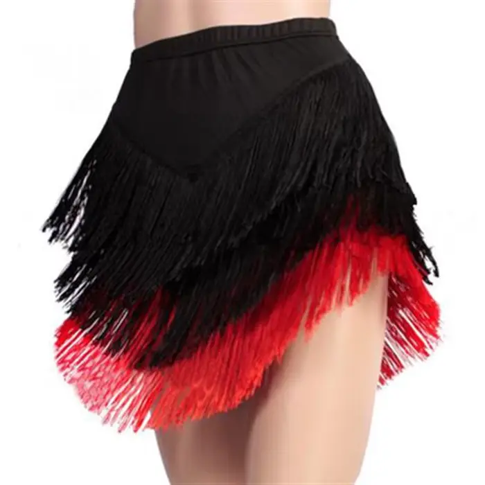 Jupe courte de danse latine pour femmes, Sexy, tricolore, dos nu, irrégulière, glands sur les épaule
