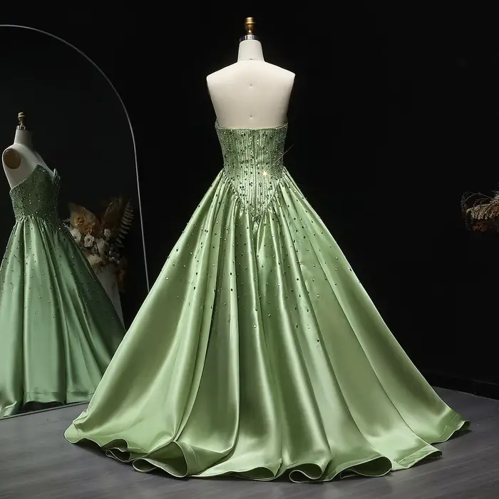 Robe de soirée longue en satin vert Sharon Said drapée avec perles et cristal pour femmes occasionnelle soirée officielle