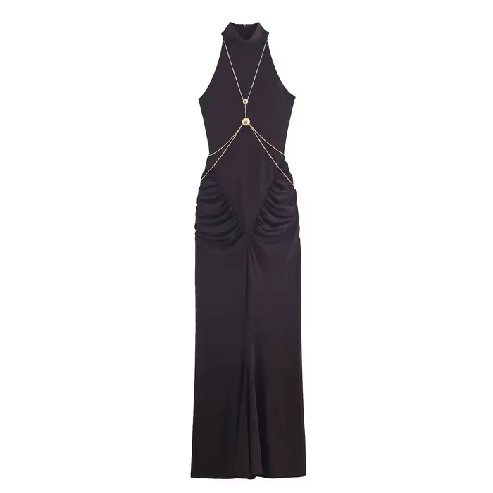 BSAY chaîne licou col robe femmes mode automne hiver nouveau sans manches élégant long gilet robes C