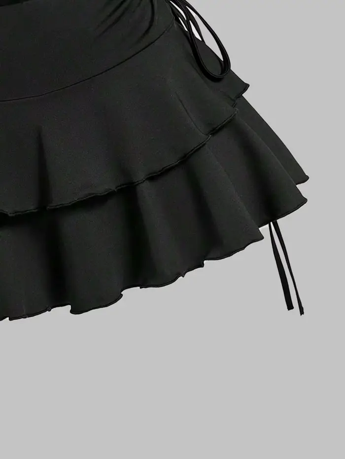 Mini-jupe à volants superposés pour femmes grandes tailles avec cordon de serrage latéral