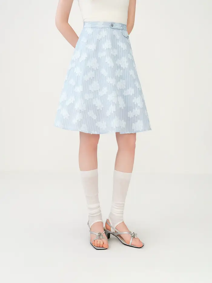 Jupe trapèze jacquard d'inspiration française à rayures florales pour femmes idéale pour le bureau et les occasions professionnelles