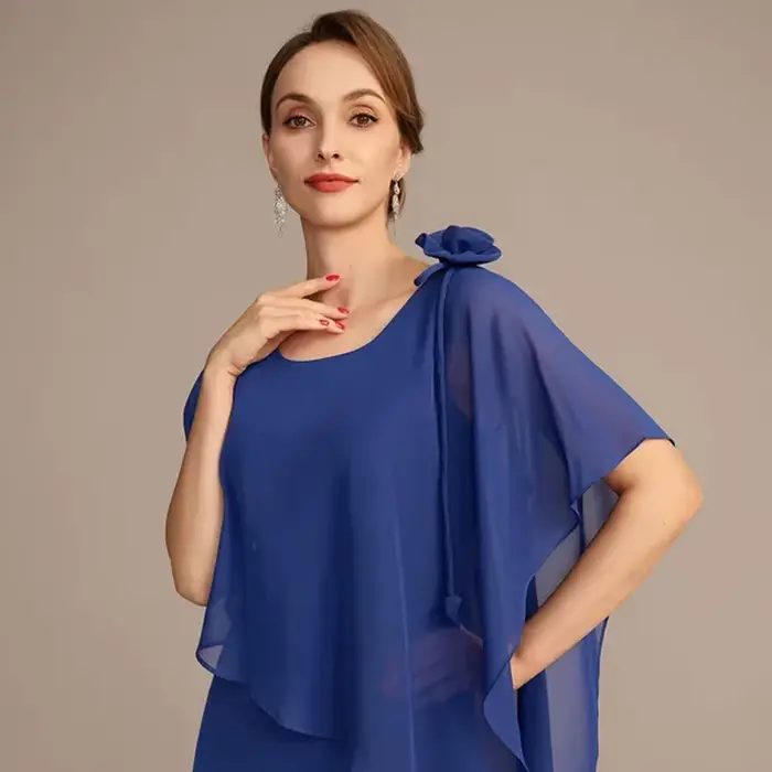 Robes de mère de la mariée bleu royal à manches mi-longues