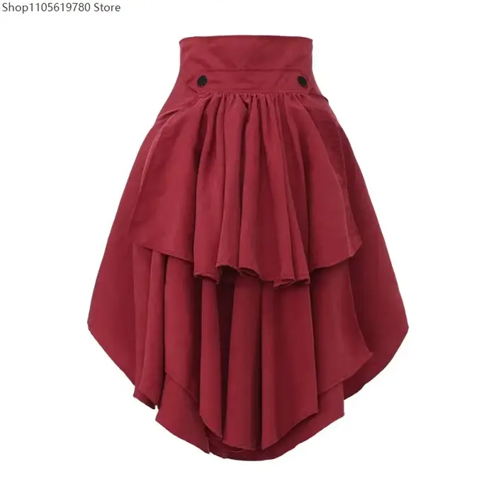 Jupe plissée irrégulière taille haute style Gothic Lolita avec lacets et volants