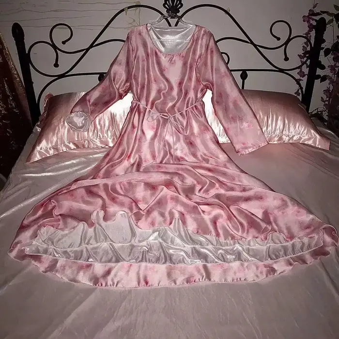 Robe longue en Satin pour femmes, 2 couches, Voile d'extérieur, soie glacée, imprimé Floral, brillan