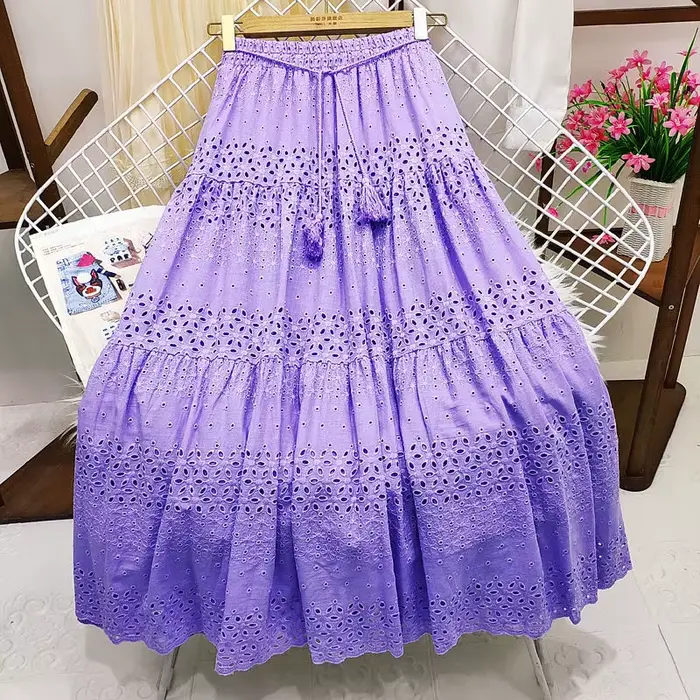 Jupe longue en dentelle évidée au crochet pour femme