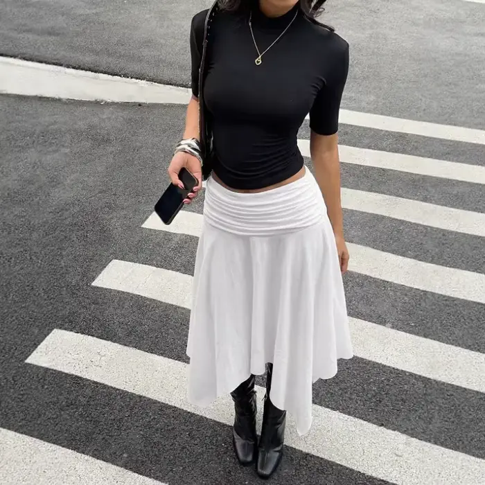 Jupe midi rétro Y2K asymétrique style bohème polyvalente simple nouvelle collection été en coton tri
