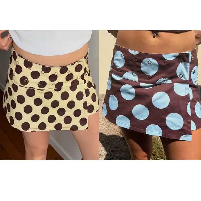 Jupes mini moulantes rétro esthétiques pour femmes, imprimées à pois réversibles, taille basse, pour