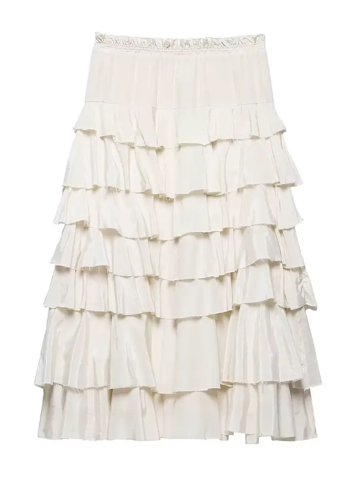 Solid Elegant Tiered Maxi Skirts For Women Ruffle Elastic Waist A-line Long Skirts Summer New Simple