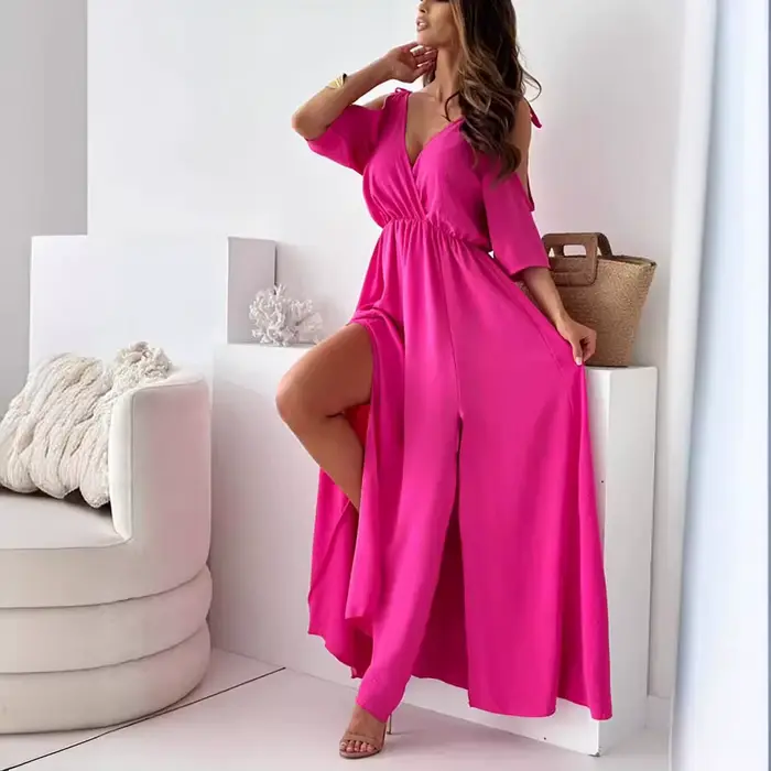 Robe longue décontractée à lacets pour femmes