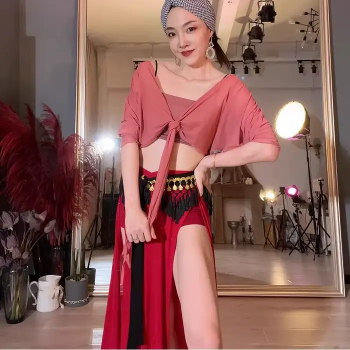 Jupe de danse du ventre élastique à paillettes double fente personnalisée tenue inférieure entraînement vêtement indien femme costumes de danseuses du ventre