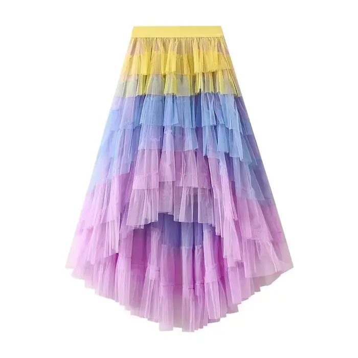 Jupe en Tulle pour femmes, à volants, maille multicouche, ligne A, Tutu de bal, taille haute irrégul