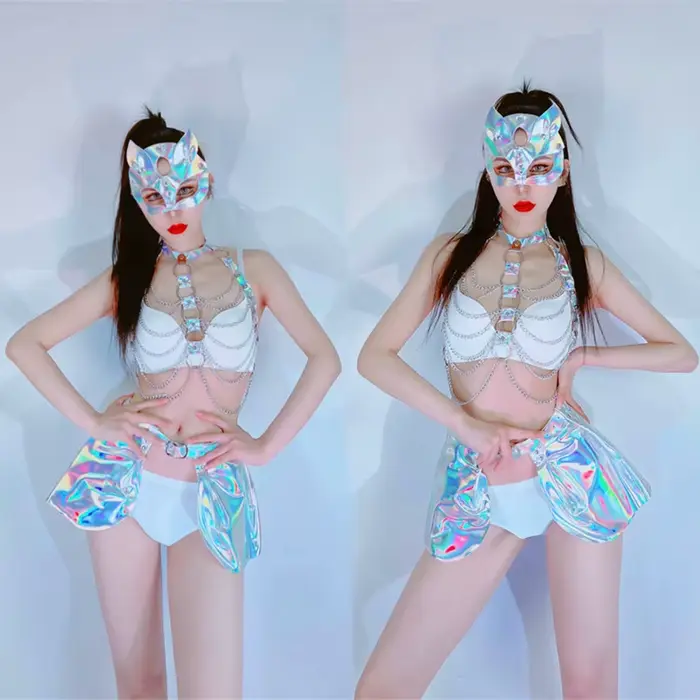 Mini jupe gothique métallique argentée pour femme
