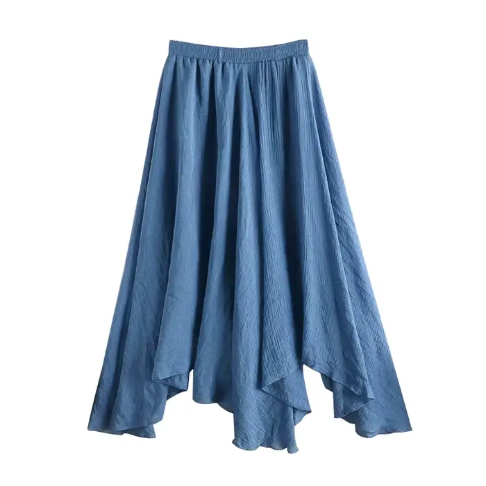 Jupe en lin femme printemps été 2025 nouvelles femmes Midi couleur unie sauvage irrégulière plissée