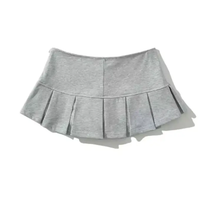 Mooyufon tissu Y2K Mini jupe femmes taille basse large plissé gris clair Sexy Vintage a-ligne
