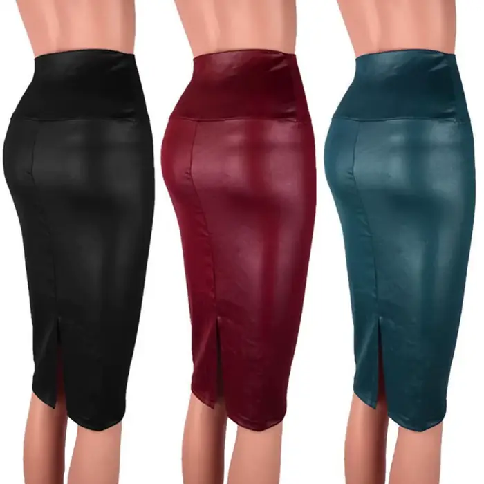 Jupe en cuir dos fendu femmes Sexy moulante