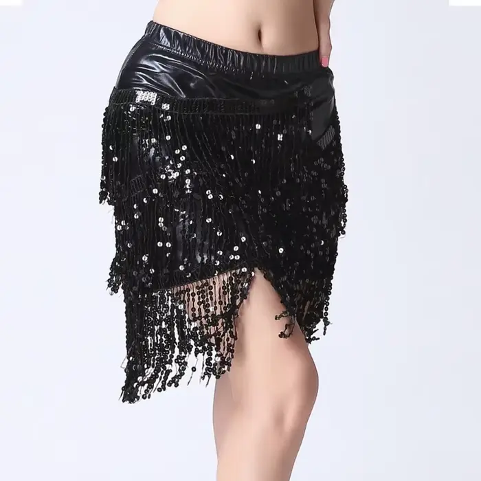 Jupe à franges en cuir verni et paillettes pour femme danse latine occasion spéciale compétition spectacle